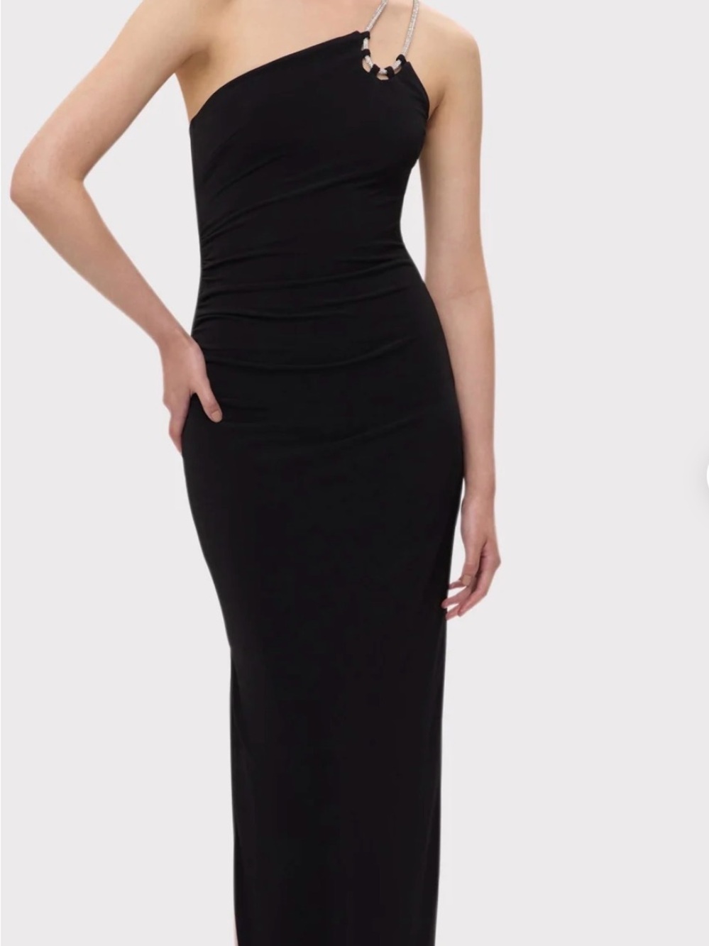 Herve Leger Black One-Shoulder Bandage Gown with Chain Detail - Picture 1 of 3